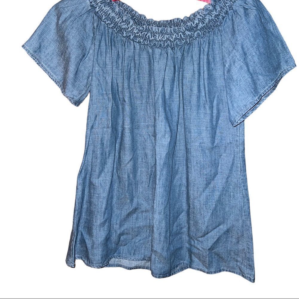 Michael‎ Stars Chambray Off Shoulder Short Sleeved Top Size Extra Small